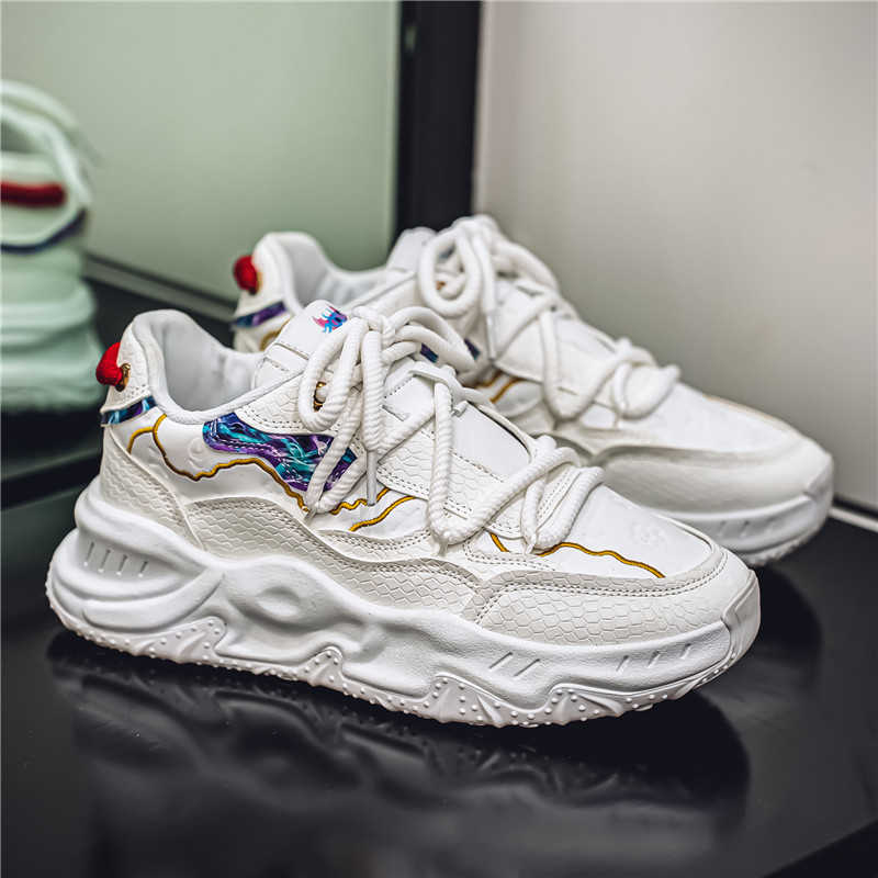 Men Shoes Running - Yuvarlak Ayaklı, Yüksek Tabanlı, Örgülü Koşu