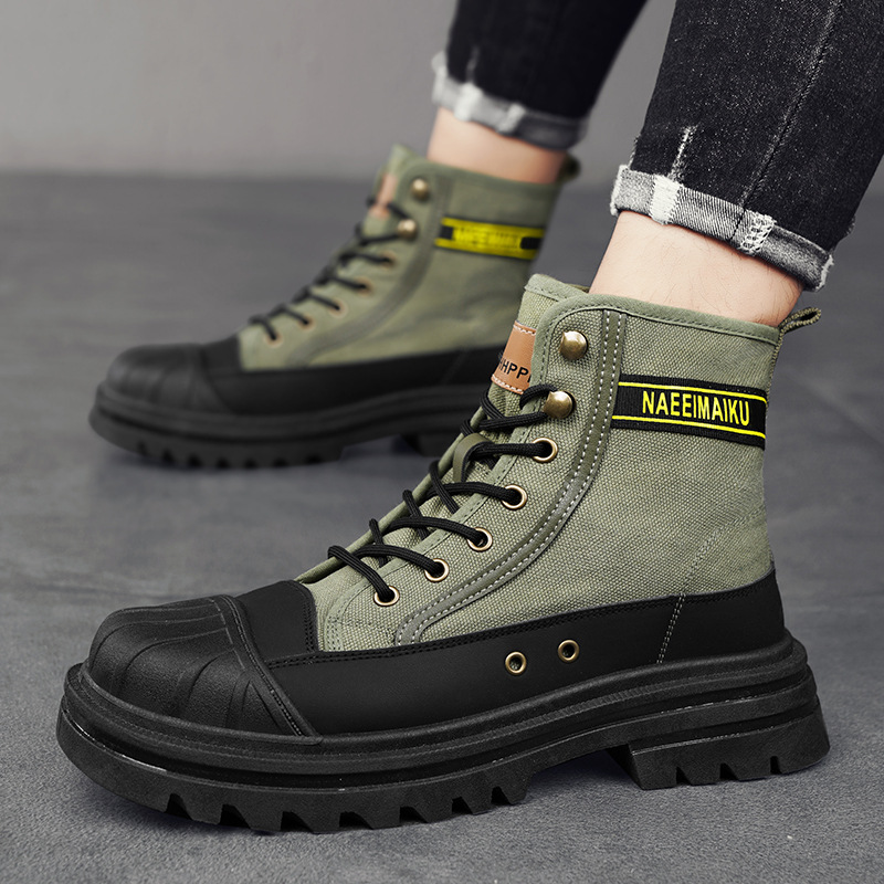 Men Shoes Office - Erkek Kanvas Botları Moda Yüksek Bilekli
