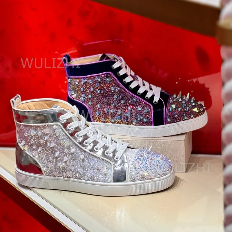 Men Shoes Runners - Koyu Mor Kristal Perçinli Erkek Spor